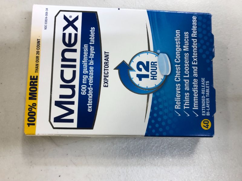 Photo 3 of Chest Congestion, Mucinex 12 Hour Extended Release Tablets, 40ct, 600 mg Guaifenesin Relieves Chest Congestion Caused by Excess Mucus, #1 Doctor Recommended OTC expectorant 40 Count (Pack of 1) Exp-02/2025