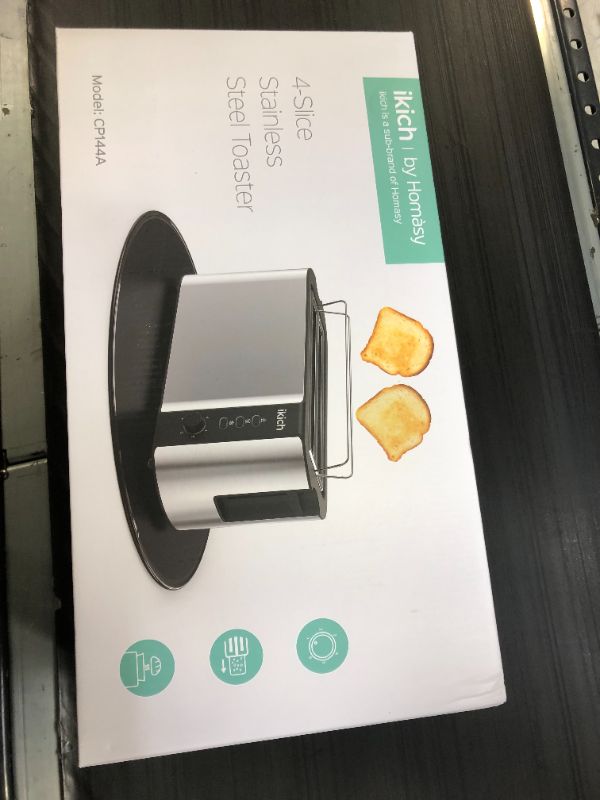 Photo 2 of IKICH Toaster 2 Long Slot, Toaster 4 Slice Stainless Steel, Warming Rack, 6 Browning Settings, Defrost/Reheat/Cancel, Removable Crumb Tray, 1300W +++FACTORY SEALED+++
