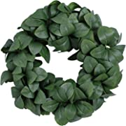Photo 1 of 18" Spring Greenery Door Wreaths Artificial Green Leaves Round Grapevine Fake Greenery Outdoor Wreath for Window Home Wall Festival Celebration Fireplace Farmhouse Garden Party Décor All Seasons
