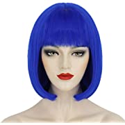 Photo 1 of Bopocoko Blue Wigs for Women Costume 12'' Short Blue Bob Hair Wig with Bangs, Natural Synthetic Wig with Realistic Scalp, Cute Wigs for Party Halloween BU239DBL
