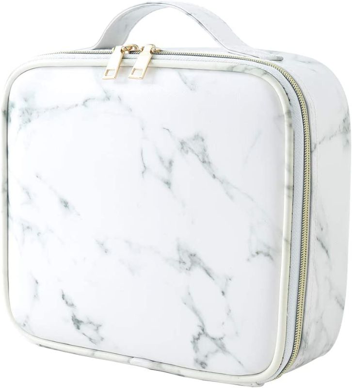 Photo 1 of Gloriest Makeup Organizer Bag Travel Case Portable Cosmetic Storage Bag with Adjustable Dividers for Women Makeup Brush Tools Gadgets Gift, Marble White