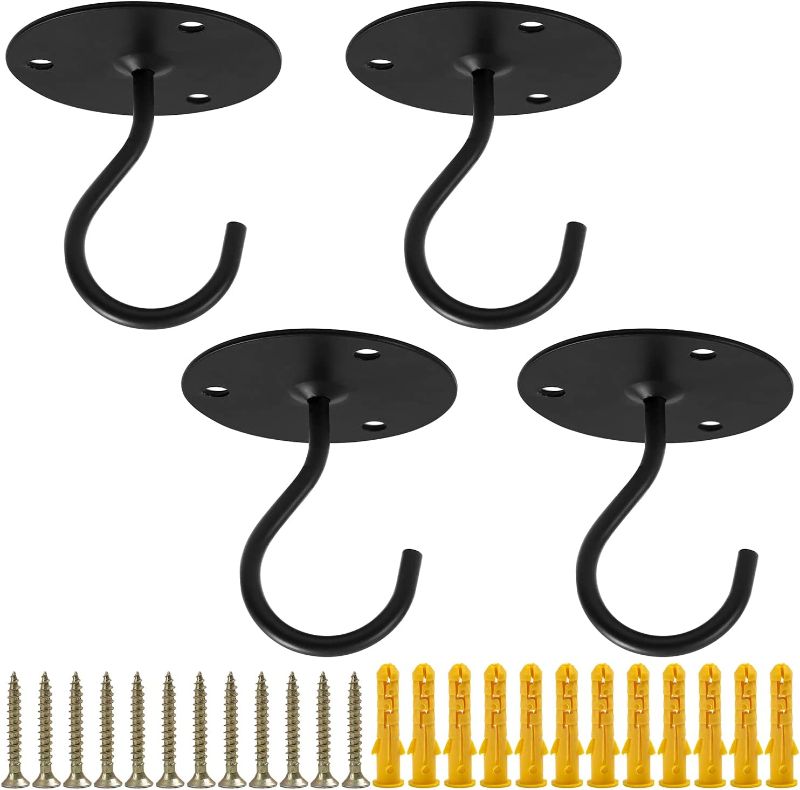 Photo 1 of Aeranto Ceiling Hooks for Hanging Plants - Outdoor Heavy Duty Wall Mount Hanger Bracket for Hanging Bird Feeders, Lanterns, Wind Chimes, Planters (4, Black) 2 PACK 
