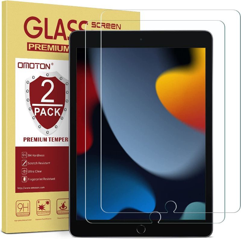 Photo 1 of [2 Pack] OMOTON Screen Protector Compatible with iPad 9th 8th 7th Generation (10.2 Inch, iPad 9/8/7, 2021&2020&2019) Tempered Glass/Apple Pencil Compatible

