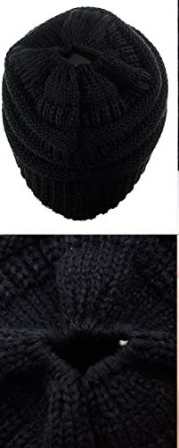 Photo 1 of BeanieTail Soft Stretch Cable Knit Messy High Bun Ponytail Beanie Hat