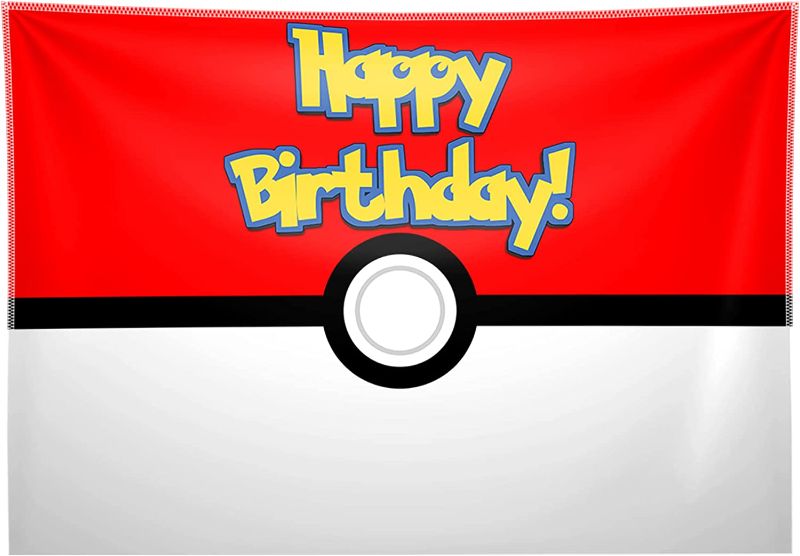 Photo 1 of 
Allenjoy 84x60inch Red and White Ball Birthday Backdrop Monster Video Game Photography Background Sign Cartoon Pocket Magical Pet for Kids Party Supplies