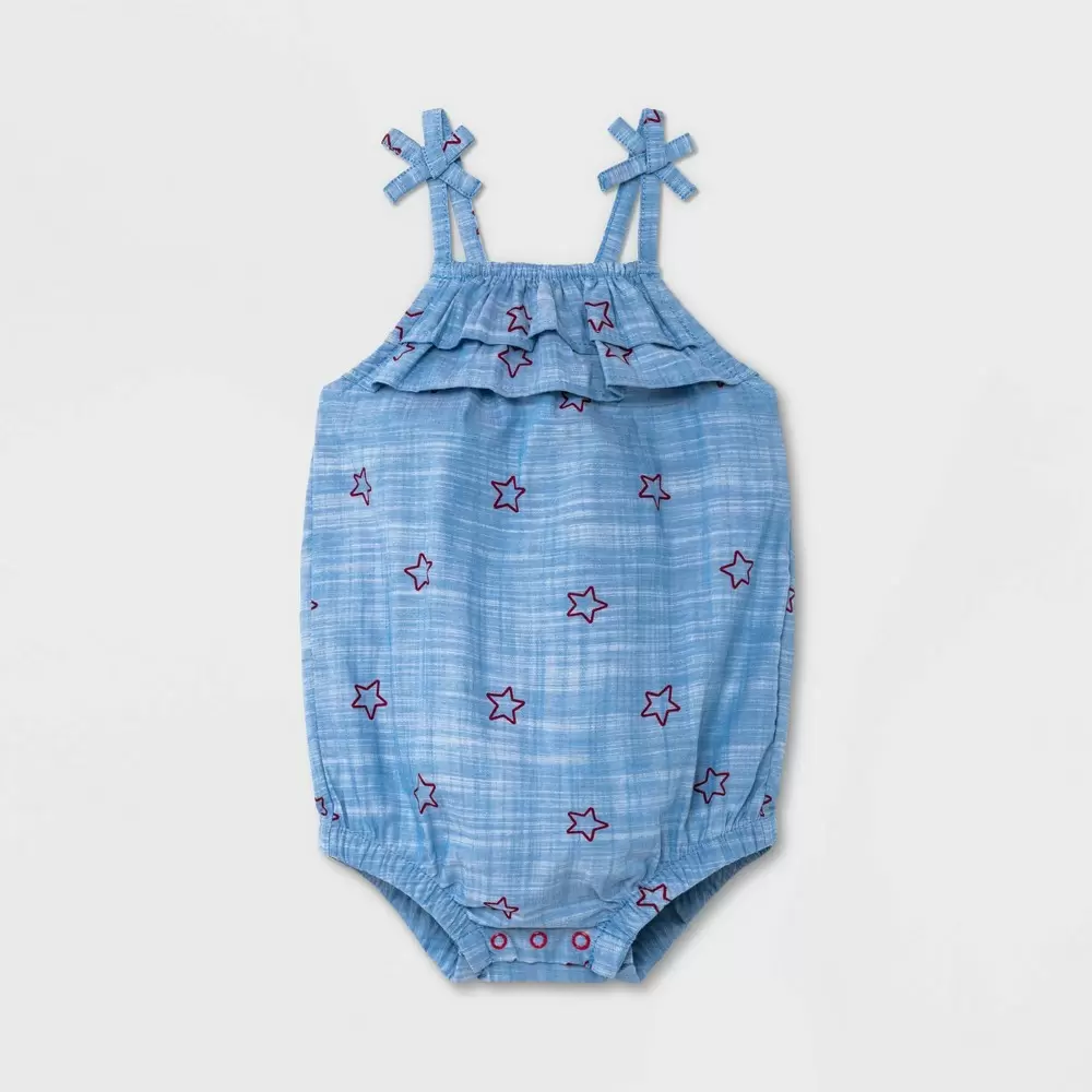 Photo 1 of Baby Girls' Star Chambray Romper - Cat & Jack Blue 0-3M