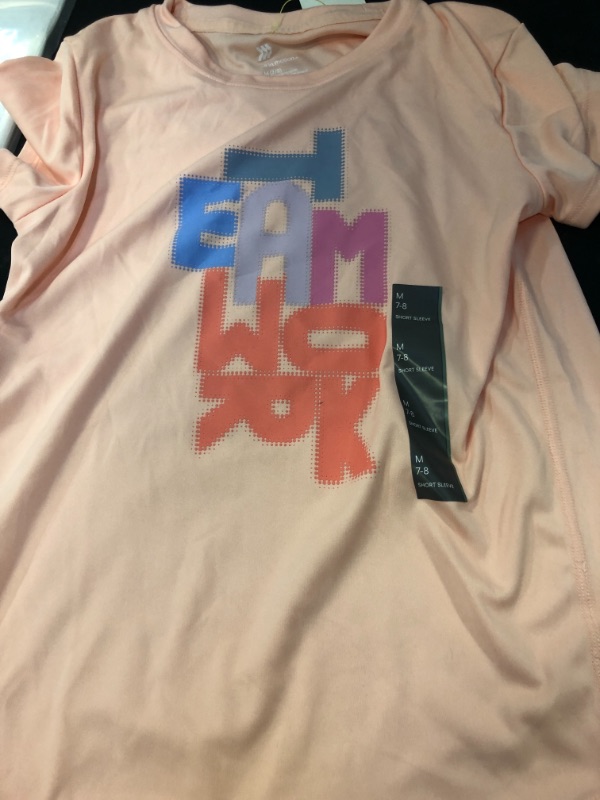 Photo 2 of Girls' Short Sleeve 'Teamwork' Graphic T-Shirt - All in Motion Peach Orange M