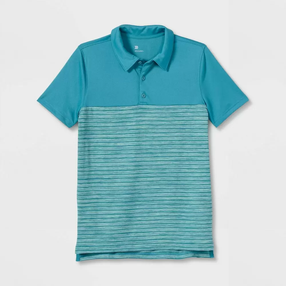 Photo 1 of Boys' Striped Golf Polo Shirt - All in Motion Teal Blue M