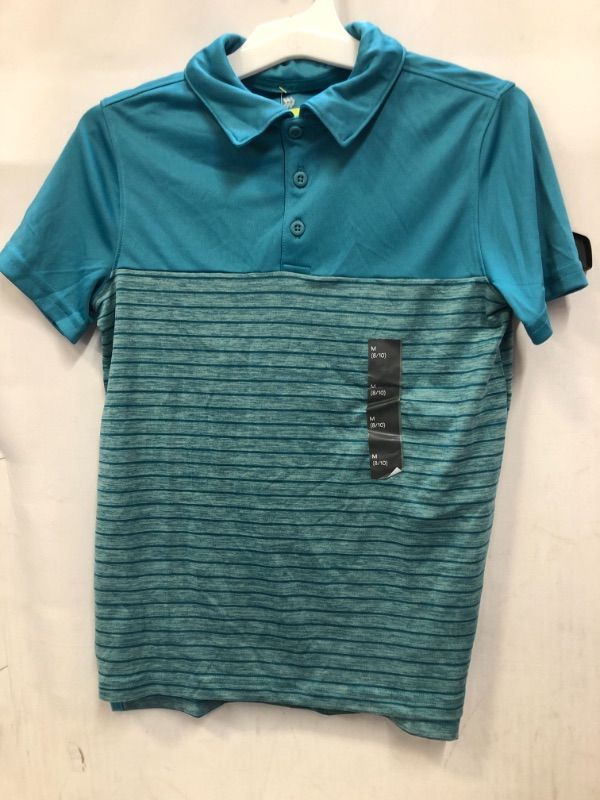 Photo 2 of Boys' Striped Golf Polo Shirt - All in Motion Teal Blue M