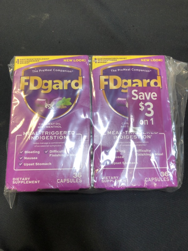 Photo 2 of FDgard Dietary Supplement to Help Manage Meal-Triggered Indigestion†, 72 Capsules (Packaging May Vary) 36 Count (Pack of 2)
exp 3/24 - 11/24