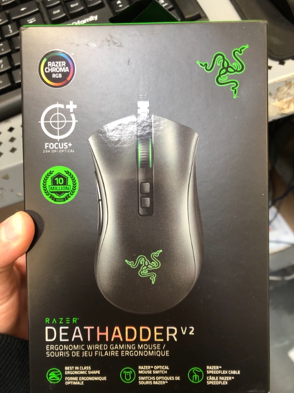 Photo 2 of Razer DeathAdder V2 Gaming Mouse: 20K DPI Optical Sensor - Fastest Gaming Mouse Switch - Chroma RGB Lighting - 8 Programmable Buttons - Rubberized Side Grips - Classic Black Mouse DeathAdder V2 Classic Black