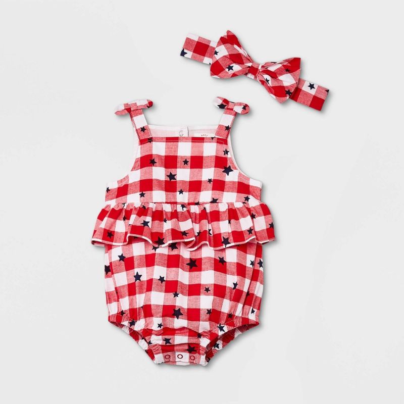 Photo 1 of Baby Girls' Gingham Star Poplin Romper with Headband - Cat & Jack™
Size: Newborn
