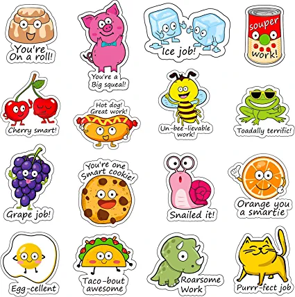 Photo 1 of 320 Pieces Punny Rewards Stickers Punny Labels Motivational Stickers Inspiration Positive Accents Words Stickers Cartoon Animal Stickers Cute Incentive Stickers for Kids Teacher School Classroom