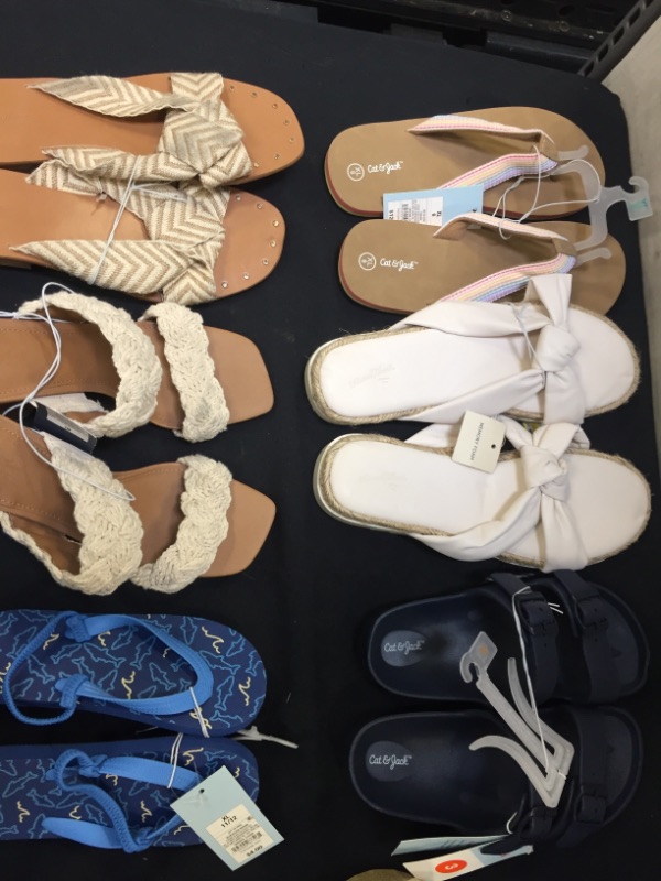 Photo 1 of 6 PAIRS OF SANDALS SLIPPERS VARIOUS SIZES NEW/USED