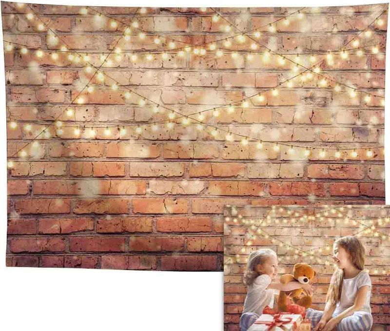 Photo 1 of Allenjoy 7x5ft Retro Glitter Brick Wall Photography Backdrop Winter Christmas Snow Bokeh Background for Wedding Party Supplies Banner Happy Birthday Bridal Shower Photo Booth