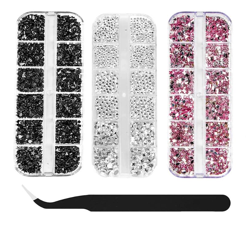 Photo 1 of 3 Boxes Nail Rhinestones, AB Crystals Nail Art Rhinestones Decorations Nail Stones for Nail Art Supplies with 1PC Tweezer and Rhinestones Dotting Pen
