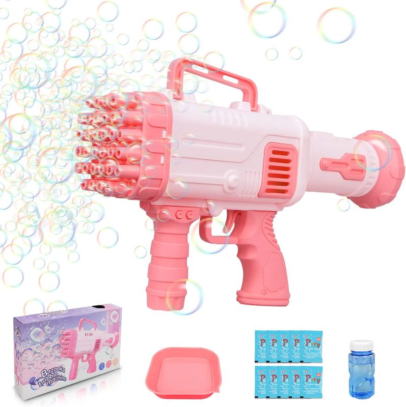 Photo 1 of Bubble Machine for Toddlers, 32-Hole Bubble Blower Rocket Launcher for Kids Bubble Maker Machine Gifts Bubble Blaster Toys for Activity Birthday Party Wedding Social Outing, Pink
