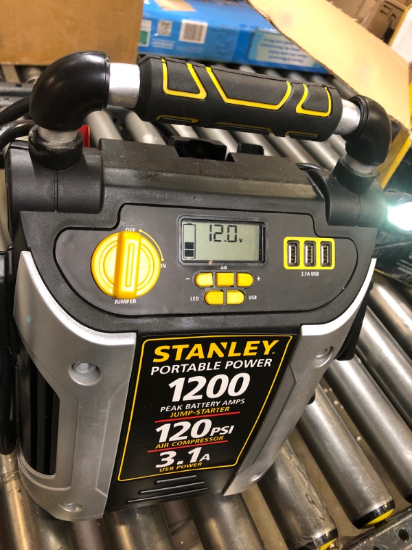 Photo 1 of STANLEY J5C09D Digital Portable Power Station Jump Starter: 1200 Peak/600 Instant Amps, 120 PSI Air Compressor, 3.1A USB Ports, Battery Clamps 1,200 Peak Amps