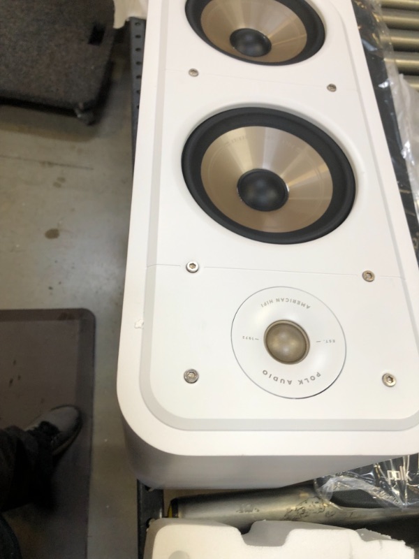 Photo 8 of Polk Signature Elite ES55 Tower Speaker - Hi-Res Audio Certified and Dolby Atmos & DTS:X Compatible, 1" Tweeter & (2) 6.5" Woofers, Polk Power Port Technology for Effortless Bass, Elegant White-Washed Signature Elite White------ONE OF THER LEGS AT THE BOT