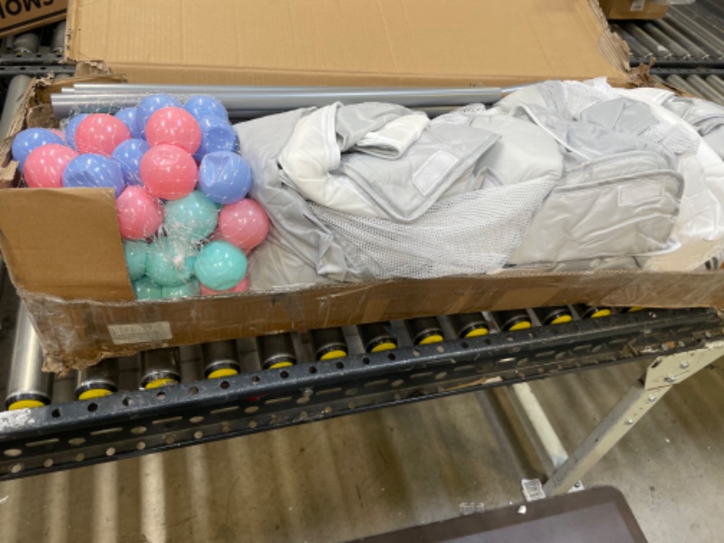 Photo 3 of EIH Large Baby Playpen with Ocean Ball Pit & 100PCS Balls Play Yard for Babies and Toddlers Indoor and Outdoor Kids Activity Center 79 Inch x 59 Inch, Light Grey----- PACKAGING IS DAMAGED, ITEM IS SCRATCHED AND MISSING PARTS 
