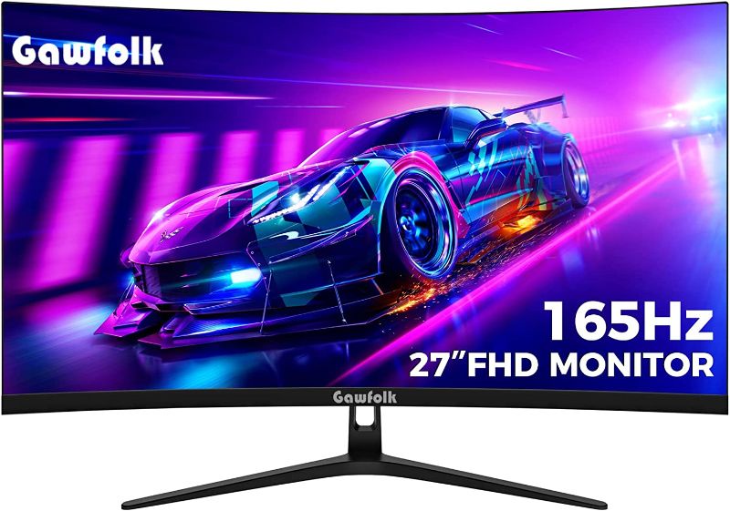 Photo 1 of Gawfolk Curved 27 inch Gaming Monitor 165Hz, 144Hz PC Monitor 1ms Full HD 1080P, Frameless 1800R Computer Display with FreeSync & Eye-Care Technology, Support VESA, DP, HDMI Port (Black)
