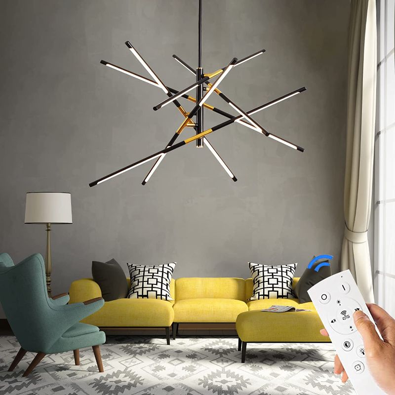 Photo 1 of Modern Ceiling Light, 12- Heads LED Sputnik Chandelier Height Adjustable Gold and Black Pendant Lighting for Living Room Kitchen Bedroom Hallway Farmhouse. Dimmable with Remote.
