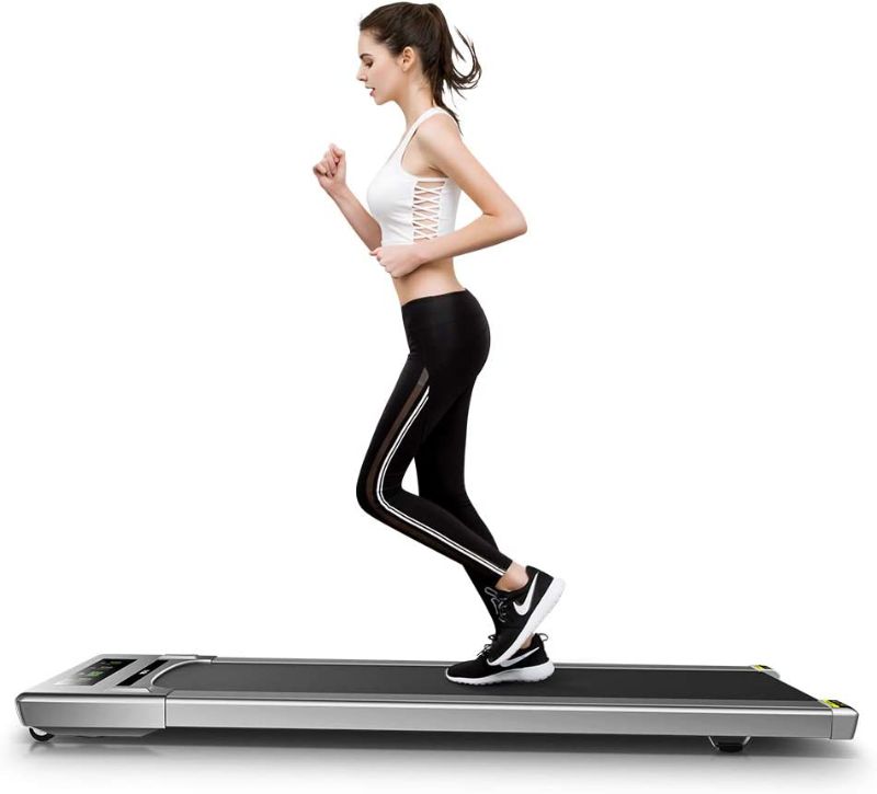 Photo 1 of RHYTHM FUN Treadmill Under Desk Treadmill Folding Portable Walking Treadmill with Wide Tread Belt Super Slim Mini Quiet Slow Running Treadmill with Smart Remote and Workout App for Home and Office----missing some hardware ----minor use 
