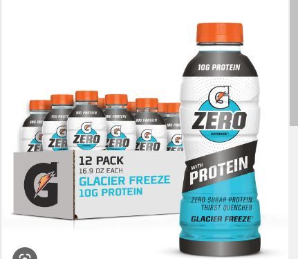 Photo 1 of 2--Gatorade Zero With Protein, 10g Whey Protein Isolate, Zero Sugar, Electrolytes, GLACIER FREEZE , 16.9 Fl Oz, 12 Pack EXP MAR 12 2023
