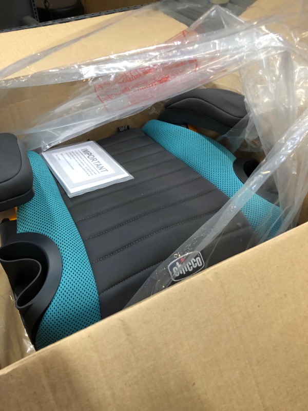 Photo 3 of Chicco GoFit Backless Booster Car Seat, Travel Booster Seat for Car, Portable Car Booster Seat for Children 40-110 lbs. | Raindrop/Blue, 1 Count (Pack of 1) Raindrop GoFitB ----- PACKAGING IS DAMAGED, ITEM IS NEW 
