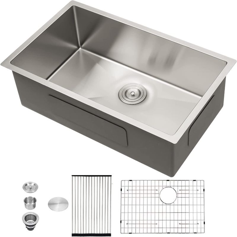 Photo 1 of 33x19 Undermount Kitchen Sink - Sarlai 33 Inch Kitchen Sink Undermount Single Bowl Stainless Steel 16 Gauge Sink Basin
