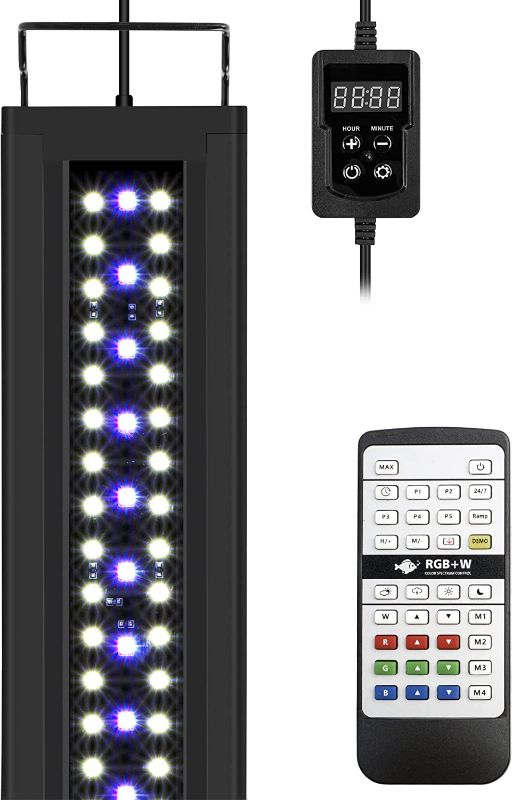 Photo 1 of NICREW RGB+W 24/7 LED Aquarium Light with Remote Controller, Full Spectrum Fish Tank Light for Planted Freshwater Tanks, Planted Aquarium Light with Extendable Brackets to 36-48 Inches, 33 Watts
