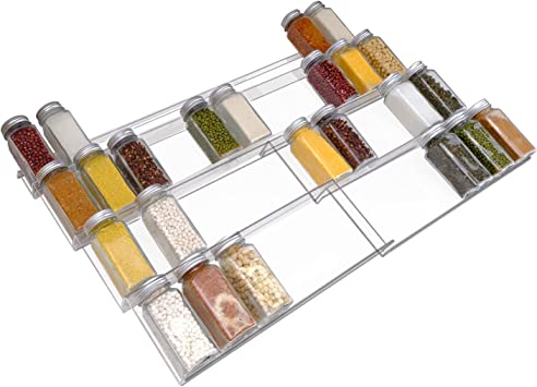 Photo 1 of YestBuy Adjustable Expandable Acrylic Spice Rack for Drawer - 4 Tier Spice Drawer Organizer -Spice Organizer for Drawer- Seasoning Rack Drawer Organizer 13.2 "to 26.4" ,2 Pack Clear
