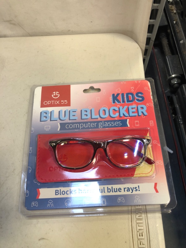 Photo 2 of Blue Light Blocking Glasses Girls & Boys | Anti Eyestrain Blue Light Glasses Kids Computer Gaming Glasses (Ages 3-10) | Flexible Grey Square Frames with Red Temples Video Phone Screen Eyeglasses
