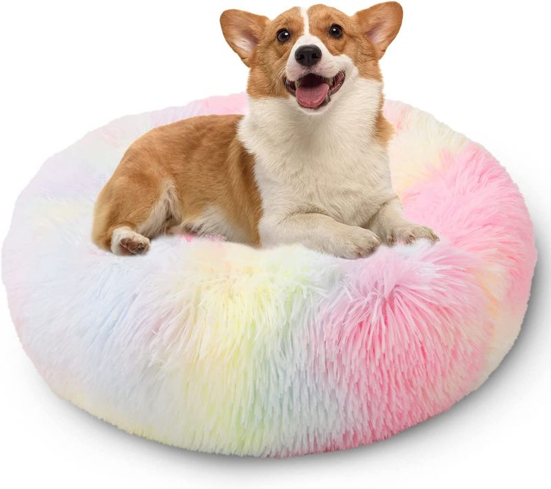 Photo 1 of  Round Dog Cat Bed Donut Cuddler, Faux Fur Plush Pet Cushion for Large Medium Small Dogs