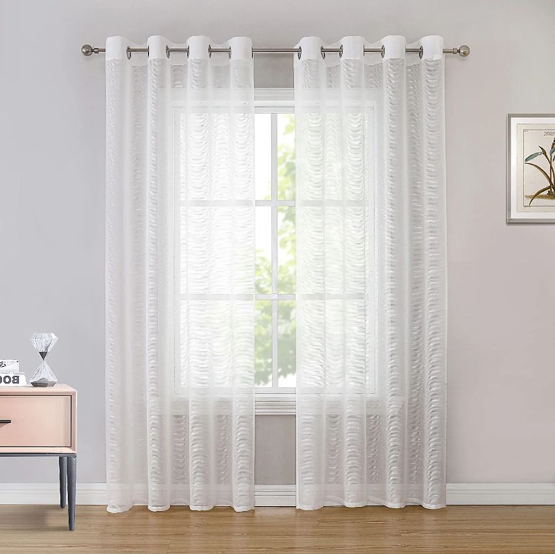 Photo 1 of BAPITE Semi Sheer Curtains Privacy Added Light Filtering for Bedroom,Thin Soft Voile Striped Window Draperies Top Grommet for Living Room(2 Panels)
