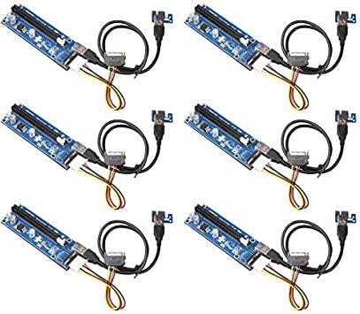 Photo 1 of SHARPALIN 6 Pack V006 PCI-E 1x to 16x Powered Riser Adapter Card with USB 3.0 Extension Cable & MOLEX to SATA Power Cable - GPU Riser Adapter - Ethereum Mining ETH (6 Pack V006)
