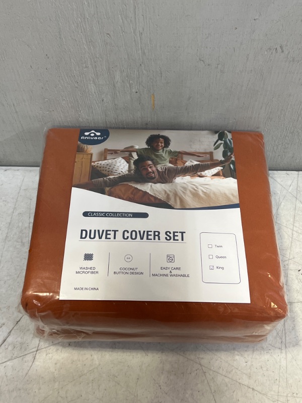 Photo 2 of Anluoer Duvet Cover King Size with 2 Pillow Shams- Washed King Duvet Cover Set with Buttons Closure, Soft Microfiber Bedding Comforter Covers for All Season(Burnt Orange, 104x90 inches, 3 Pieces ) Burnt Orange King(104"X90")