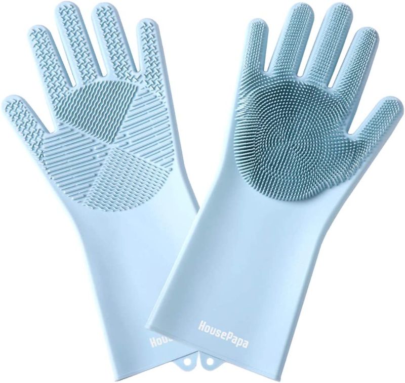 Photo 1 of [Upgraded Version] HousePapa Magic Silicone Dishwashing Gloves, Optimized Scrubber, Reusable and Heat Resistant, Ideal for Kitchen, Car, Household, Bathroom Cleaning - New Design Anti Slip (Bice)
