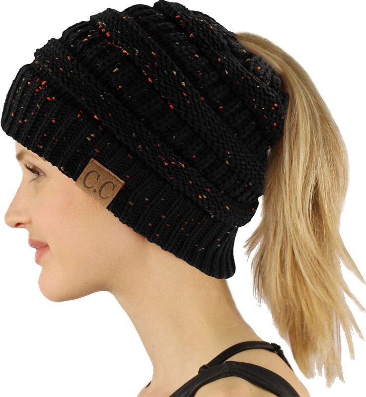 Photo 1 of C.C Exclusives Soft Stretch Cable Knit Messy Bun Ponytail Beanie Winter Hat for Women (MB-20A)
