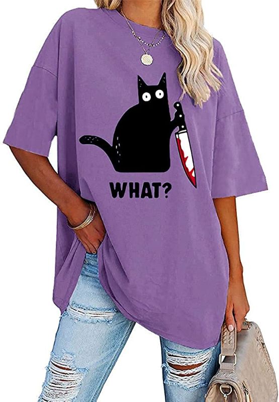 Photo 1 of Fisoew Womens Oversized Tees Loose T Shirts Half Sleeve Crew Neck Color Block Cotton Tunic Tops
