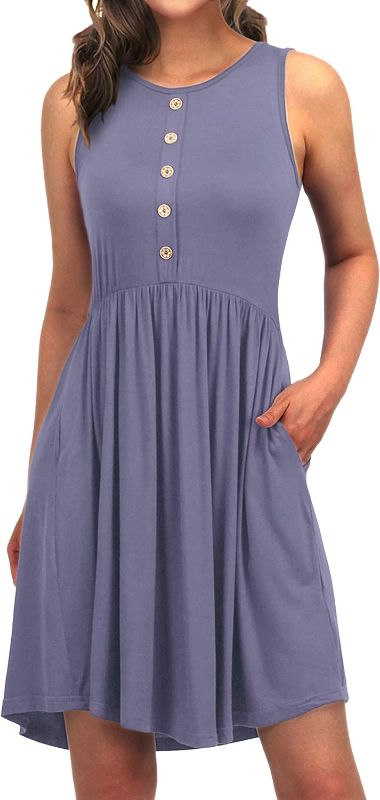 Photo 1 of EASYDWELL Sleeveless Casual Summer Flare Tshirt Dress with Pockets Sundresses for Women
S