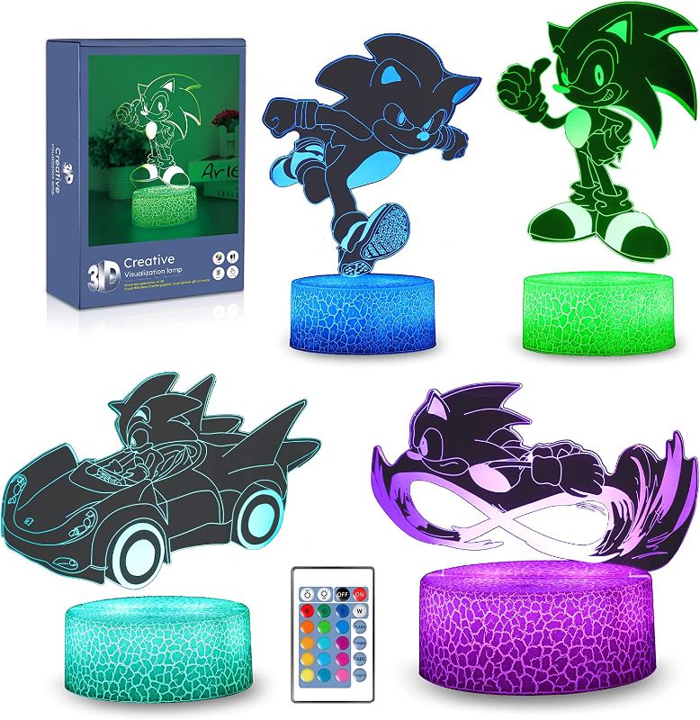Photo 1 of 3D Anime Toys Lamp, Gifts 16 Colors Change with Remote and Touch Control, Birthday Christmas Perfect Gifts for Boys Girls Kids Room Decor (4PCS)
