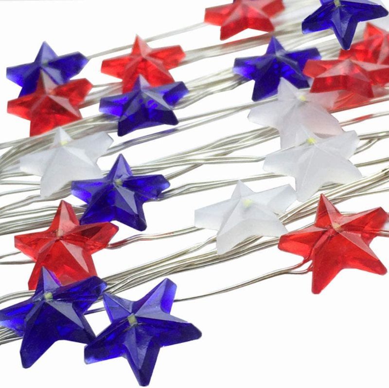 Photo 1 of 2 Pack Star Shaped ,Red White and Blue ,American Flag ,Battery Operated Indoor String Lights,USA 4th for July Fairy Lighting ,Independence Day ,Home Patriotic,Memorial Day Decor( 2M 20 LEDs)
