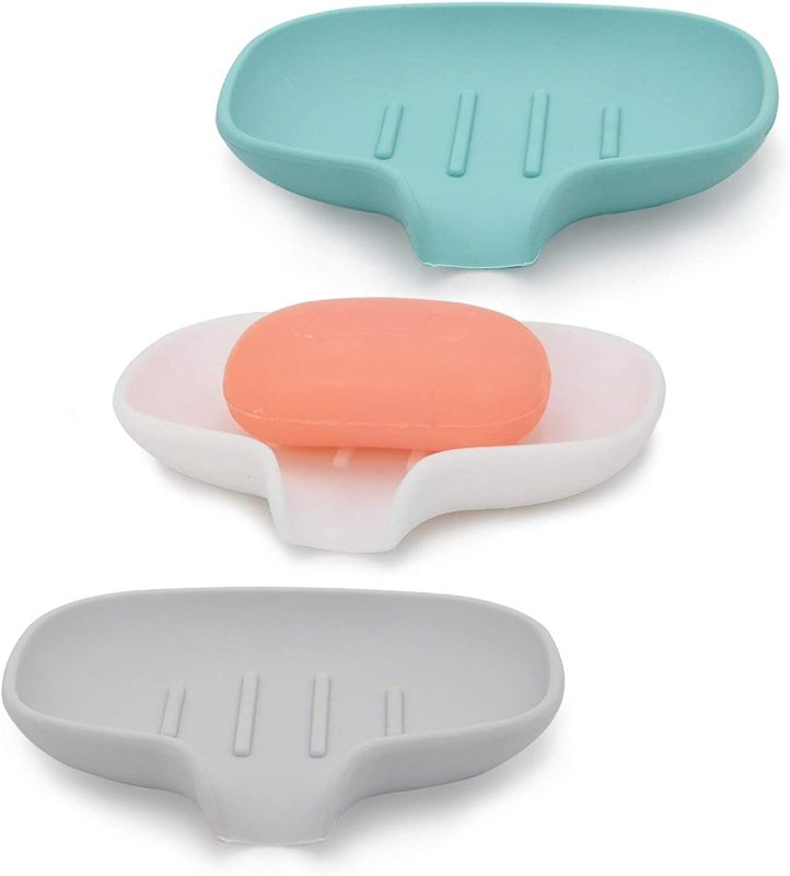 Photo 1 of 3 Pack Silicone Soap Dish with Drain, Bar Soap Holder for Shower/Bathroom, Self Draining Waterfall Soap Tray/Saver for Kitchen, Keep Soap Dry, Easy to Clean
