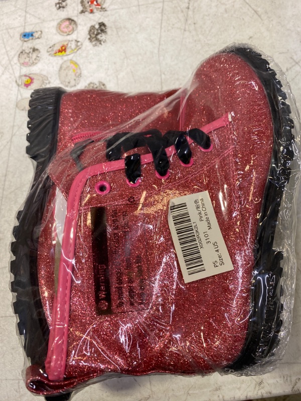 Photo 1 of Girls Boys Glitter Ankle Boots, Lace Up Waterproof Combat Shoes With Side Zipper for Toddler/Little Kid/Big Kid
4