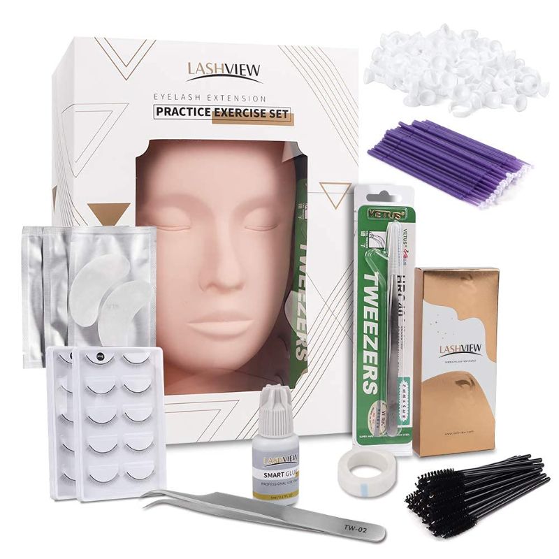 Photo 1 of LASHVIEW Eyelash Extension Kit,with Mannequin Head,Lash Extension Supplies for Beginners,Professional Eyelash Extension Kit with Mink Individual Eye Lashes Glue Tweezers Tools
