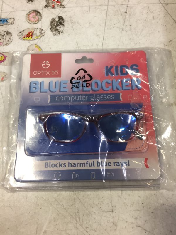 Photo 2 of Blue Light Blocking Glasses Girls & Boys | Anti Eyestrain Blue Light Glasses Kids Computer Gaming Glasses (Ages 3-10) | Flexible Red Square Frames with Blue Temples Video Phone Screen Eyeglasses
