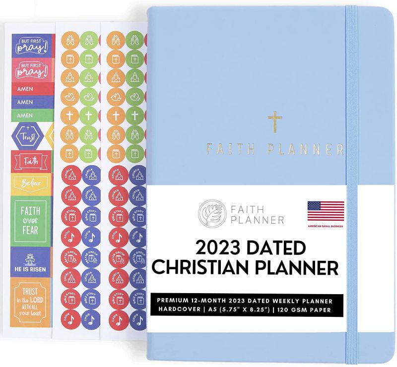 Photo 1 of 2023 Christian Planner, Bible Journal & Prayer Journal | Daily Christian Planner 2023 For Women & Men with Weekly & Monthly Planning | Perfect Christian Gift, Christian Journal & Bible Planner | 12 Month A5 Size (Periwinkle Blue)
