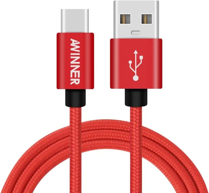 Photo 1 of USB Type C Cable, AWINNER USB A to Type C Fast Charging Cable Braided USB C Fast Charger Cord (6.6FT, Red)
