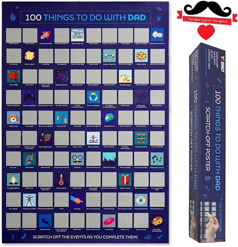 Photo 1 of YOBRO 100 Things to Do with Dad Scratch Off Poster, 100 Dates Bucket List, Funny Father's Day Gift for Your Superhero, Christmas Gift for Him, 100 Exciting and Fun Things with Dad, Creating Memories
